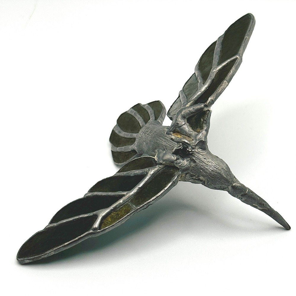 Handcrafted Stained Glass Hummingbird Suncatcher Heavy Metal Bird Artisan Whimsy